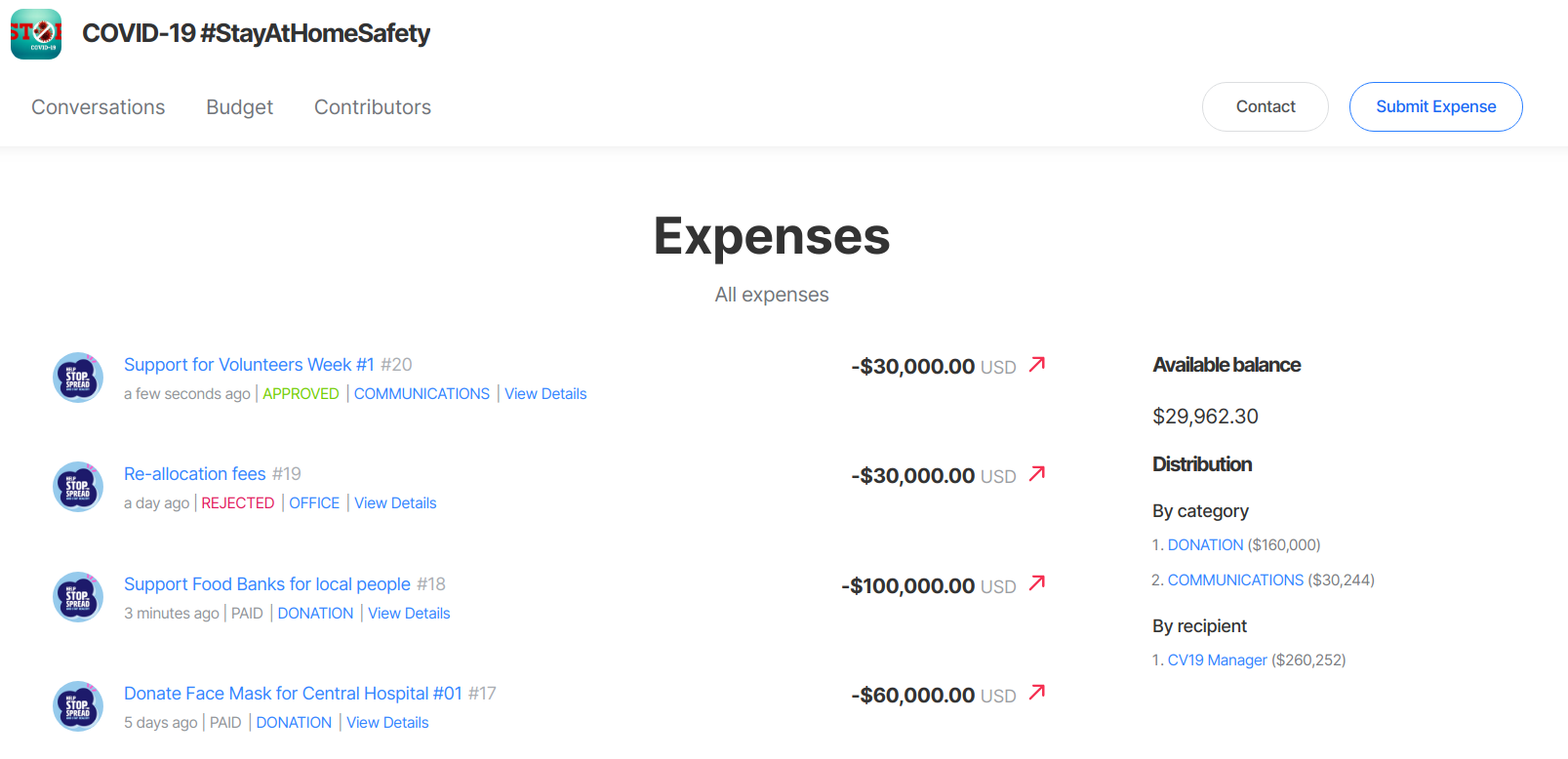 Expenses page screenshot