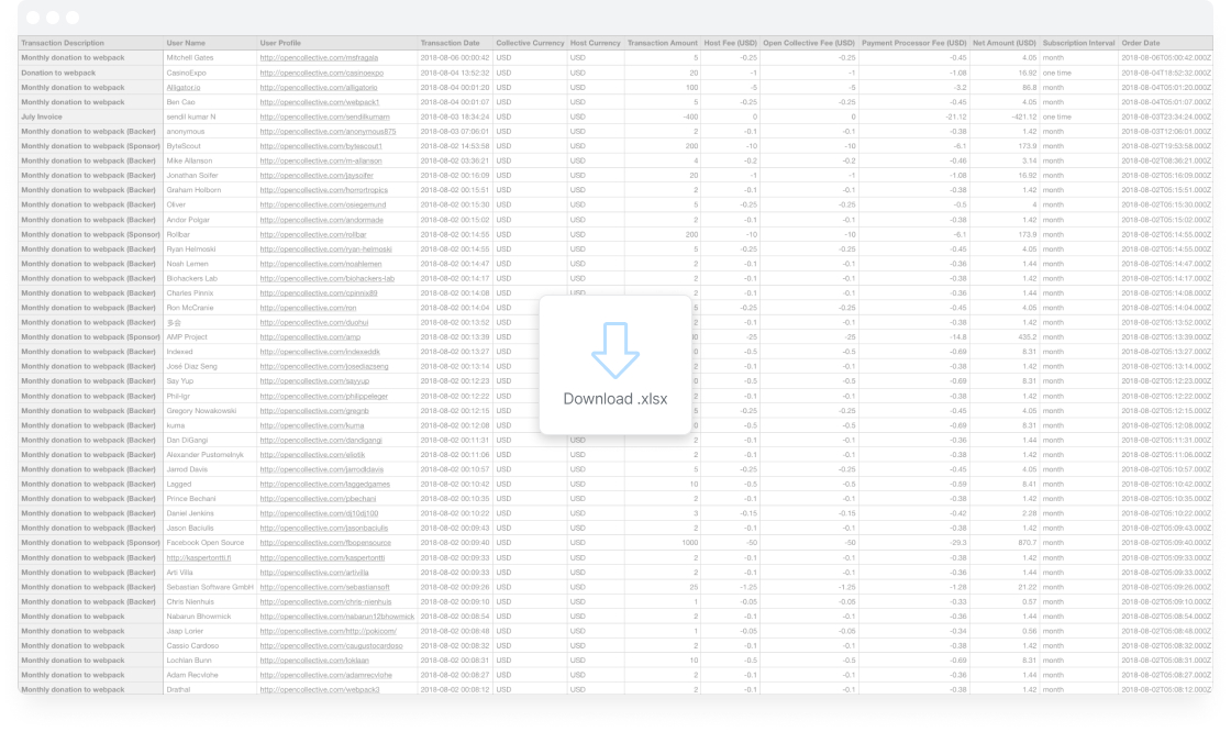 Download transactions screenshot